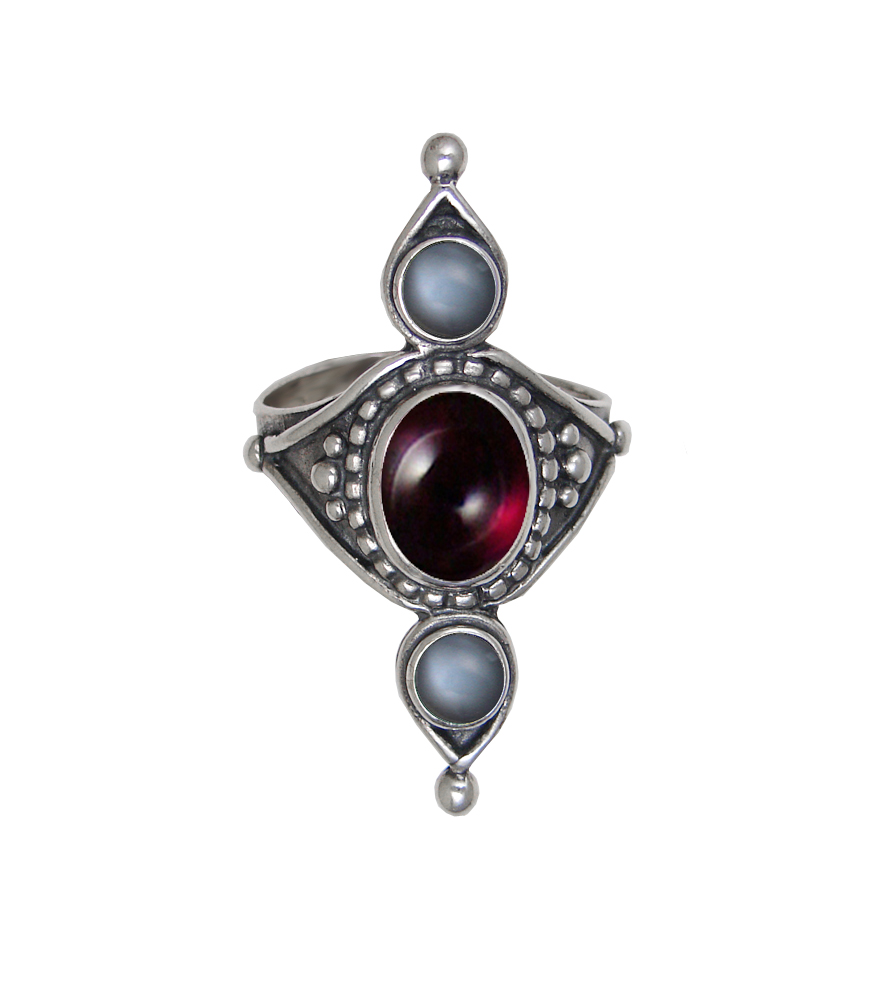 Sterling Silver Royal Ring With Garnet And Grey Moonstone Size 6